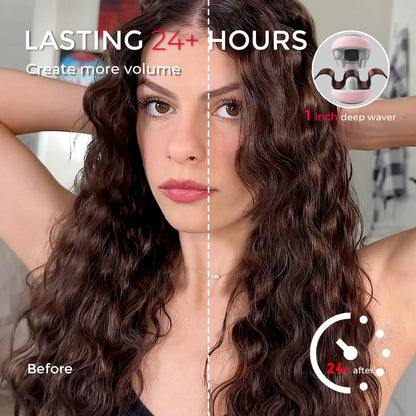 TYMO ROVY Hair Waver Curling Iron, 3-Barrel Ionic Hair Curler with 9 Heat Settings, Beach Waves Crimper for Women, Travel-Friendly, Anti-Scald, Fast Heating, Easy to Use, Pink, 1 inch - Available at All In One Marketplace Canada