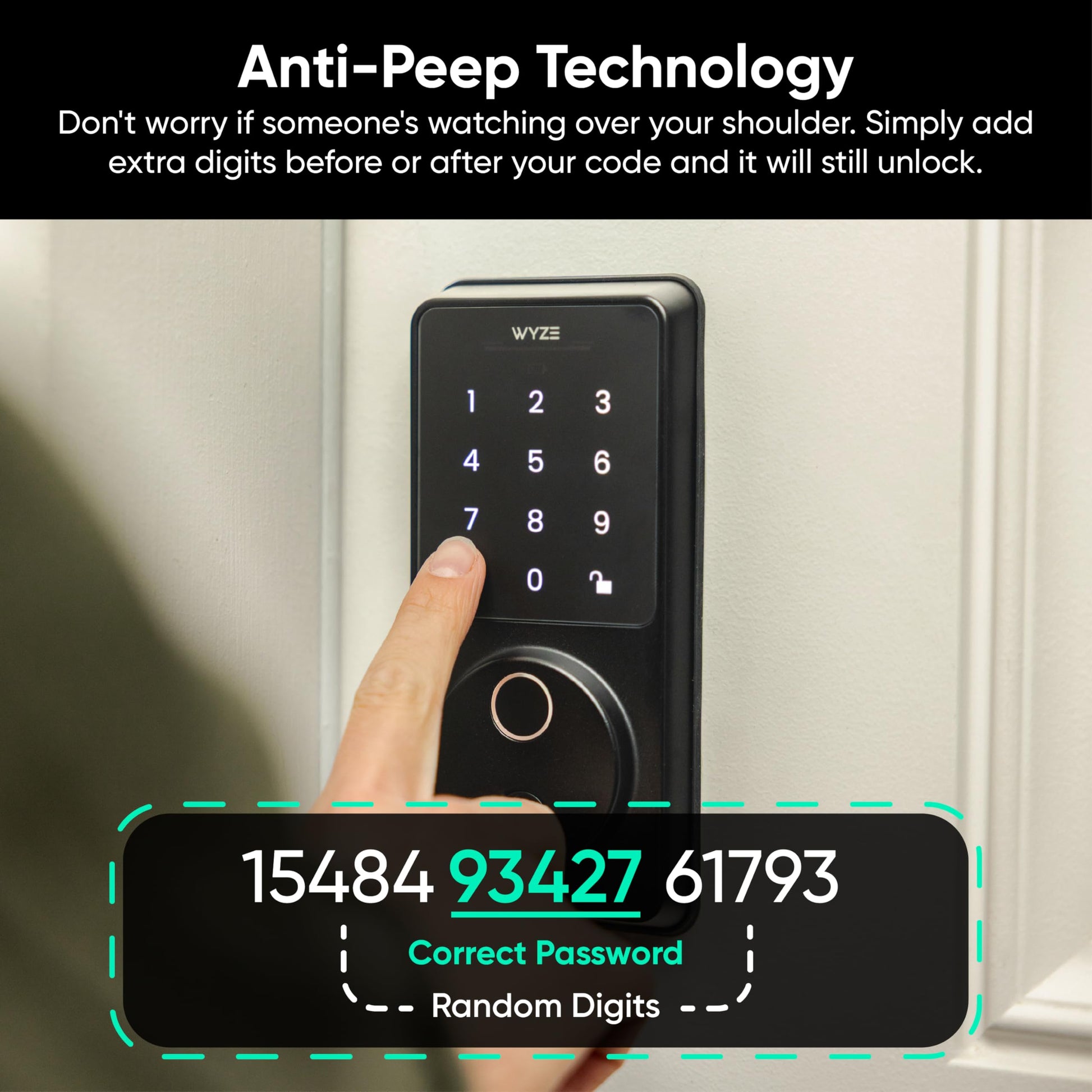 Wyze Auto-Lock Bolt v2, Fingerprint Keyless Entry Smart Lock, AI Learning Scanner with Wi-Fi Front Door Lock Deadbolt, Auto-Lock, 8 Months Battery, BHMA2, IP53, Anti-Peep Keypad, Backup Keys WYZE