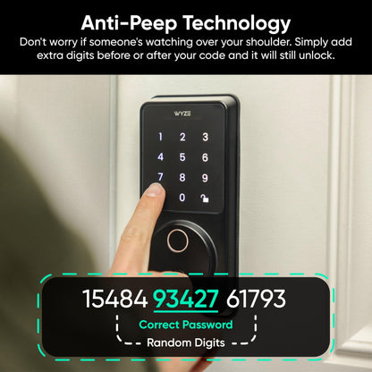 Wyze Auto-Lock Bolt v2, Fingerprint Keyless Entry Smart Lock, AI Learning Scanner with Wi-Fi Front Door Lock Deadbolt, Auto-Lock, 8 Months Battery, BHMA2, IP53, Anti-Peep Keypad, Backup Keys WYZE