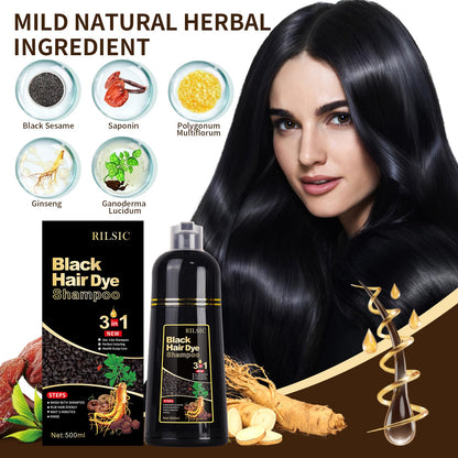 500ML Hair Color Shampoo for Women Men, Hair Dye Shampoo for Grey Hair Beard Coverage, Instant Colour Shampoo 3 in 1 - Long Lasting - Natural - Hair Coloring Hair in Minutes (Natural Black) - Available at All In One Marketplace Canada