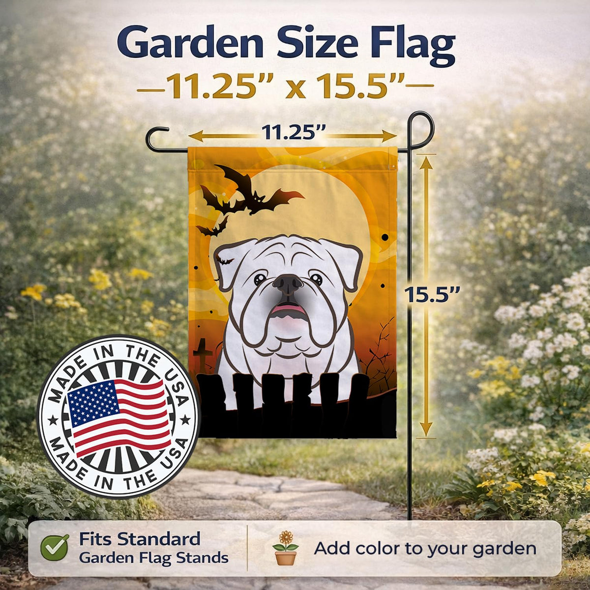 Drapeau de jardin Caroline's Treasures BB1778GF Halloween Bouledogue anglais blanc, petit, multicolore