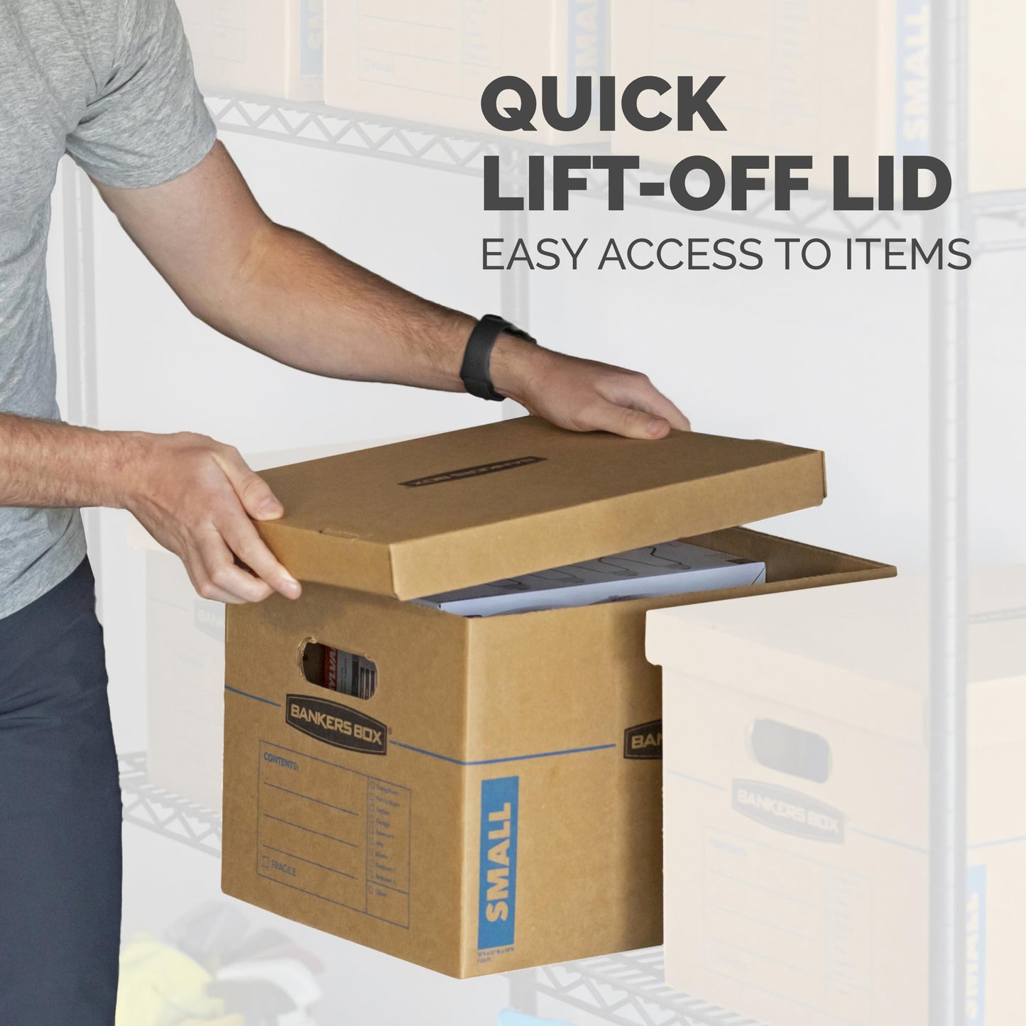 Bankers Box SmoothMove Classic Moving Boxes, Tape-Free Assembly, Easy Carry Handles, Medium, 18 x 15 x 14 Inches, 8 Pack (7717210) Bankers Box