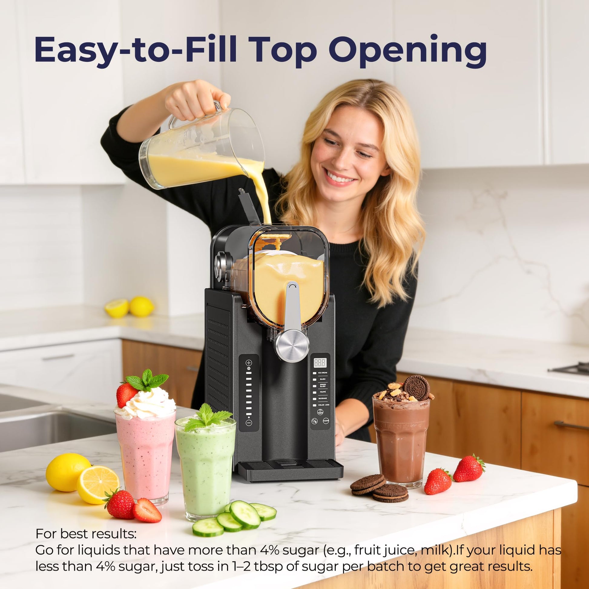 Slushie Machine, No Ice Needed Slushy Maker for Home, Real-Time Temp Display, Frozen Drink Maker with 6 Preset Programs for Ice Cream, Frappés, Milk Shake and More, Black, 1 Pack+3Modes - Available at All In One Marketplace Canada
