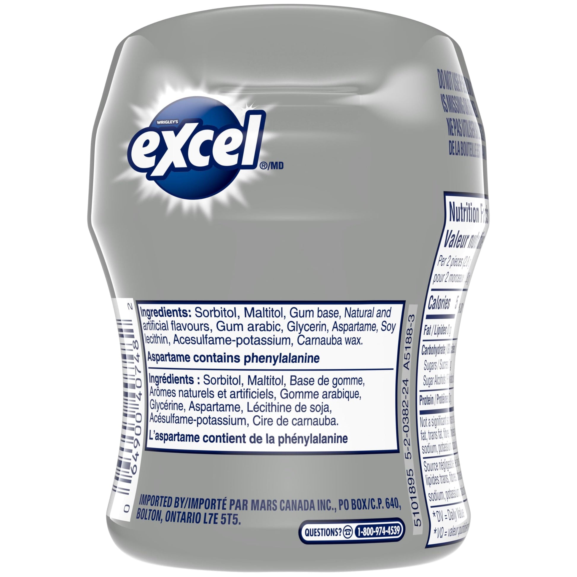 EXCEL, Polar Ice Flavoured Sugar Free Chewing Gum, 60 Pieces, 6 Bottles - Available at All In One Marketplace Canada