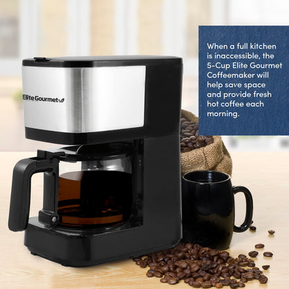 Elite Gourmet Automatic Brew & Drip Coffee Maker, with PaCae N Serve, ReCaable Filter, On/Off Switch, Water Level Indicator, 5-Cup, Stainless Steel, EHC9420