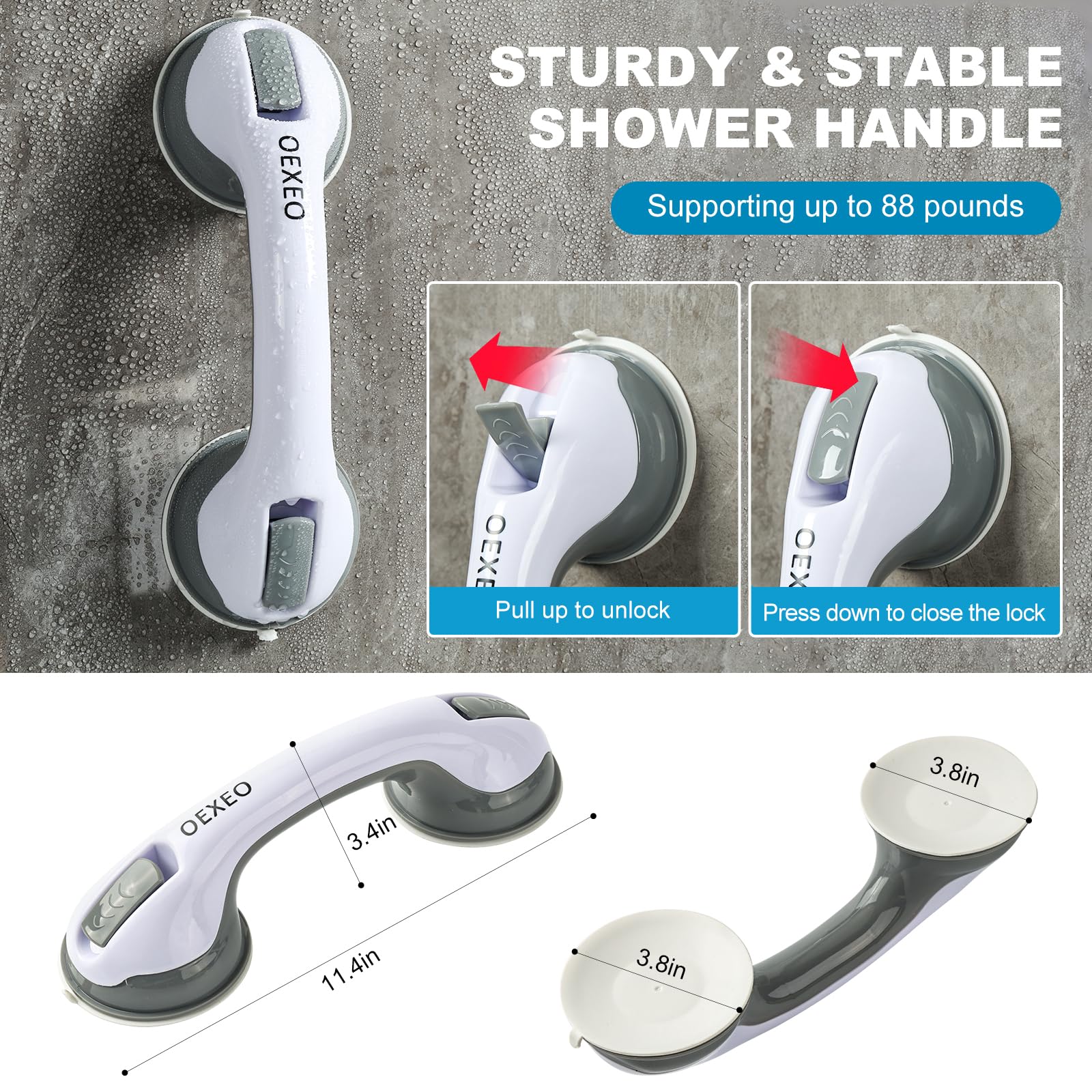 OEXEO 2PCS Grab Bars for Bathroom - Shower Handle - Grab Bars for Bathtubs and Showers - Safety Hand Rail Support for Tub, Handicap, Elderly, Injury, Kid, Senior Assist Bath Handle, Non Skid - Available at All In One Marketplace Canada