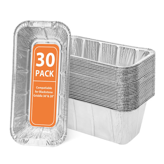 Rushare 30 Pack Drip Pan Liners for Blackstone 17"/22"/30"/28"/36" Griddle, Grease Cup Liners for Blackstone 5017, Disposable Aluminum Foil Drip Pan Liner, 8 x 3.7 Inch
