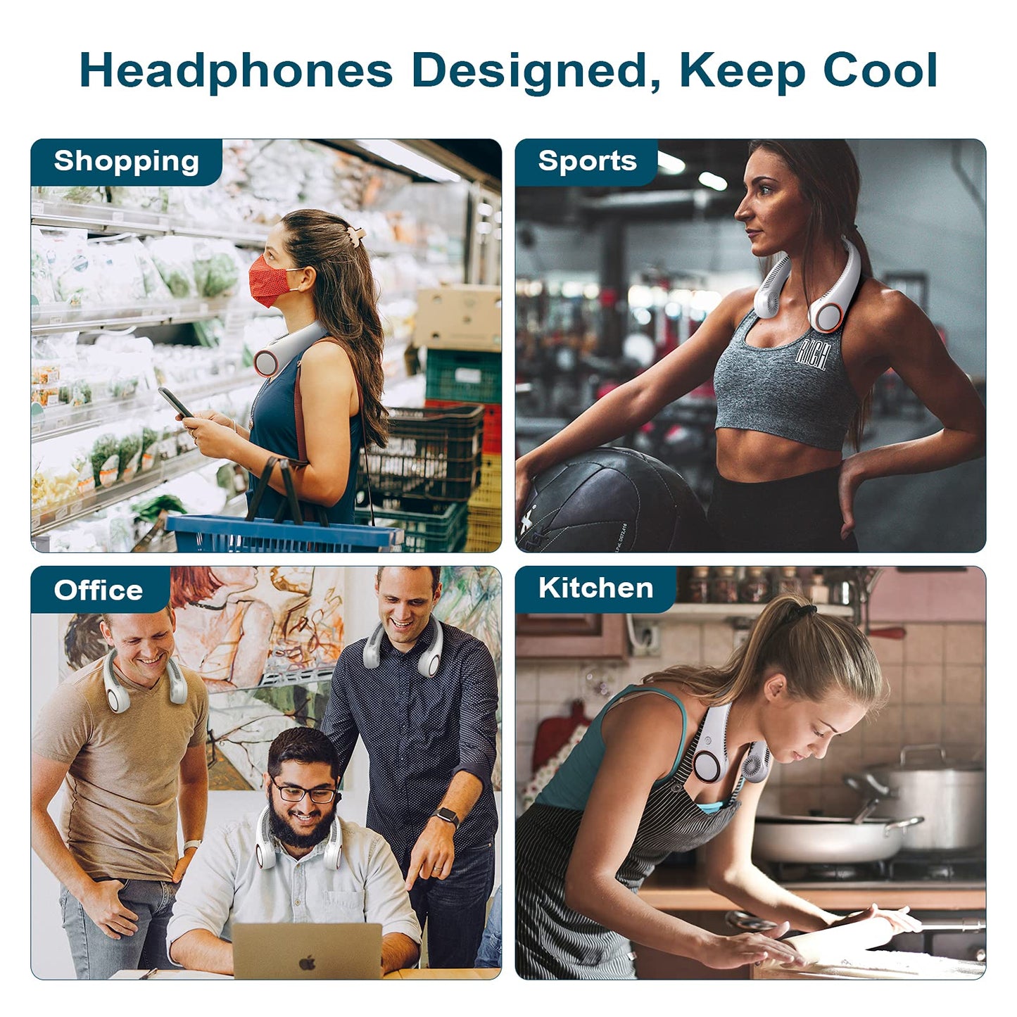 CIVPOWER Neck Fan: Portable Personal Neck Cooling Rechargeable Bladeless Fan - Hands Free 3 Speed 4000 mAh Battery USB Operated Wearable Headphone Design - for Men Women Outdoor Indoor (White) - Available at All In One Marketplace Canada