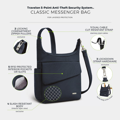 Travelon Anti-Theft Classic Messenger Bag, One Size, Midnight