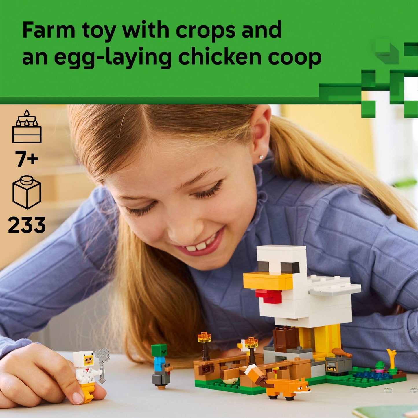 LEGO Minecraft Chicken Farm Building & Pretend Play Toy for Boys & Girls - Video Game Playset & Toy Figures for Kids, Ages 7+ - W/Chicken Fan Minifigure - Gift Idea for Birthdays - 21585
