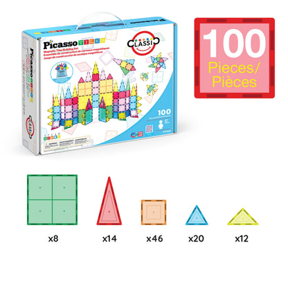 PicassoTiles 100 Piece Set 100pcs Magnet Building Tiles Clear Magnetic 3D Building Blocks Construction Playboards, Creativity beyond Imagination, Inspirational, Recreational, Educational Conventional