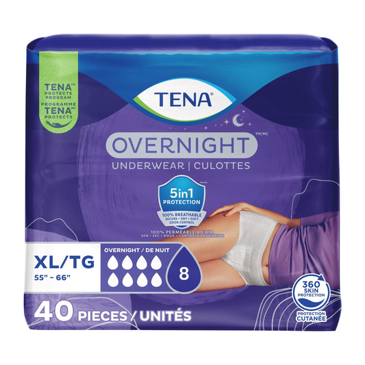 TENA Adult Incontinence, Discrete Disposable, Underwear, Comfortable Fit, Overnight Protection, Unisex, X-Large (L), 40 Count