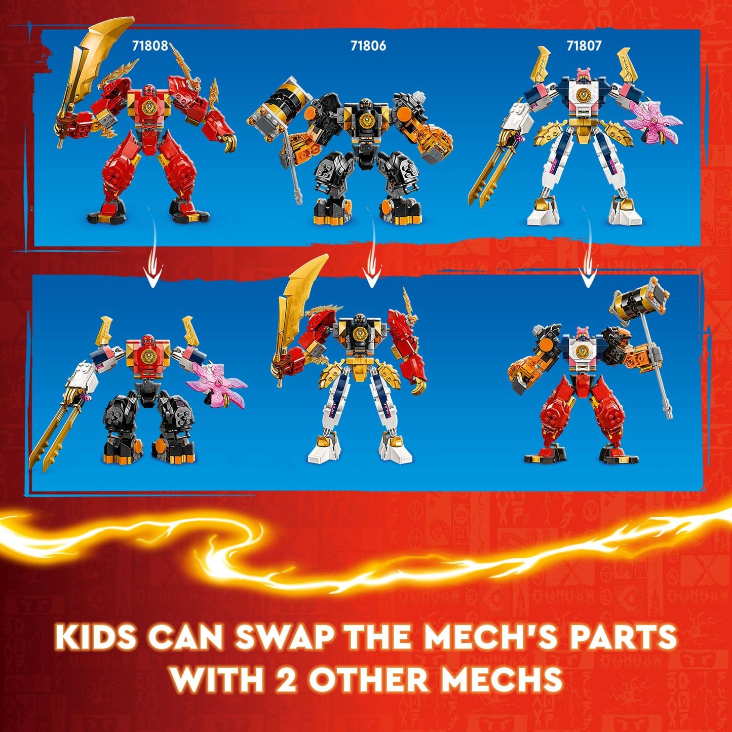 LEGO NINJAGO Kai’s Elemental Fire Mech Action Figure, Mini Ninja Toy for Kids with Customizable Red Ninja Figure Plus Kai and Zane Minifigures, Adventure Set for Boys and Girls Ages 7 and Up, 71808 LEGO