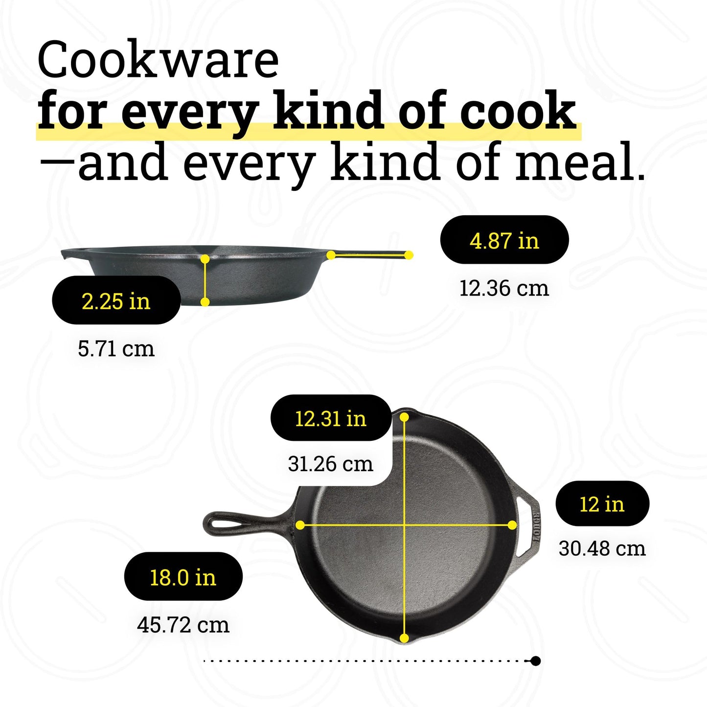 LODGE MFG L10SK3 Lodge Logic, 12" Diameter, 2" Deep, Pre-Seasoned Cast Iron Skillet, black - Available at All In One Marketplace Canada
