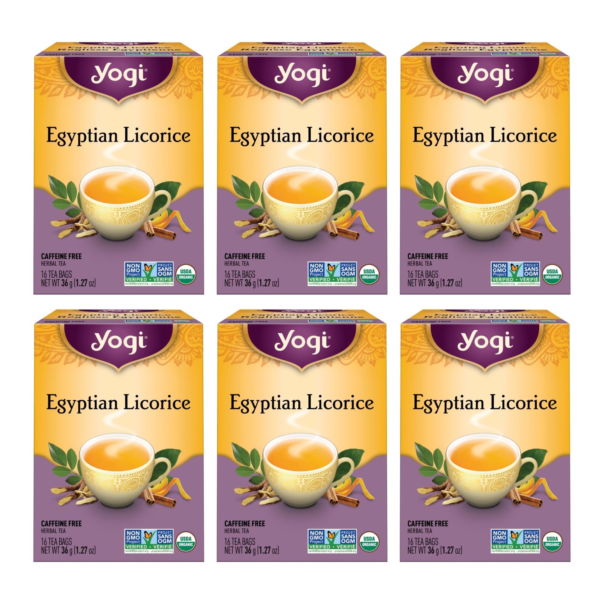 Yogi Egyptian Licorice Tea (6 Pack) - Organic Herbal Blend with Cinnamon, Cardamom & Clove - 96 Tea Bags