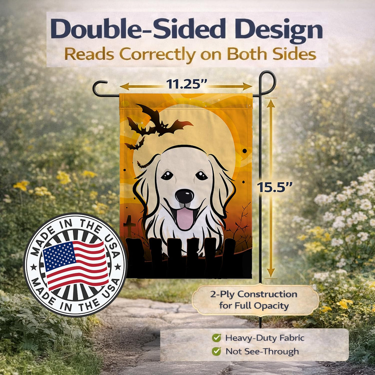 Drapeau de jardin Caroline's Treasures BB1763GF Golden Retriever d'Halloween, petite taille, multicolore