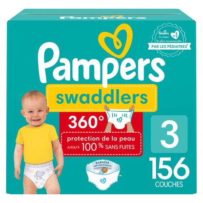 Pampers Diapers - Swaddlers 360 degrees - Size 3, 156 Count, up to 100% Leakproof Comfy Dry Fit, EZ Off Tabs Designed for Easy Changes, Pull On Diaper