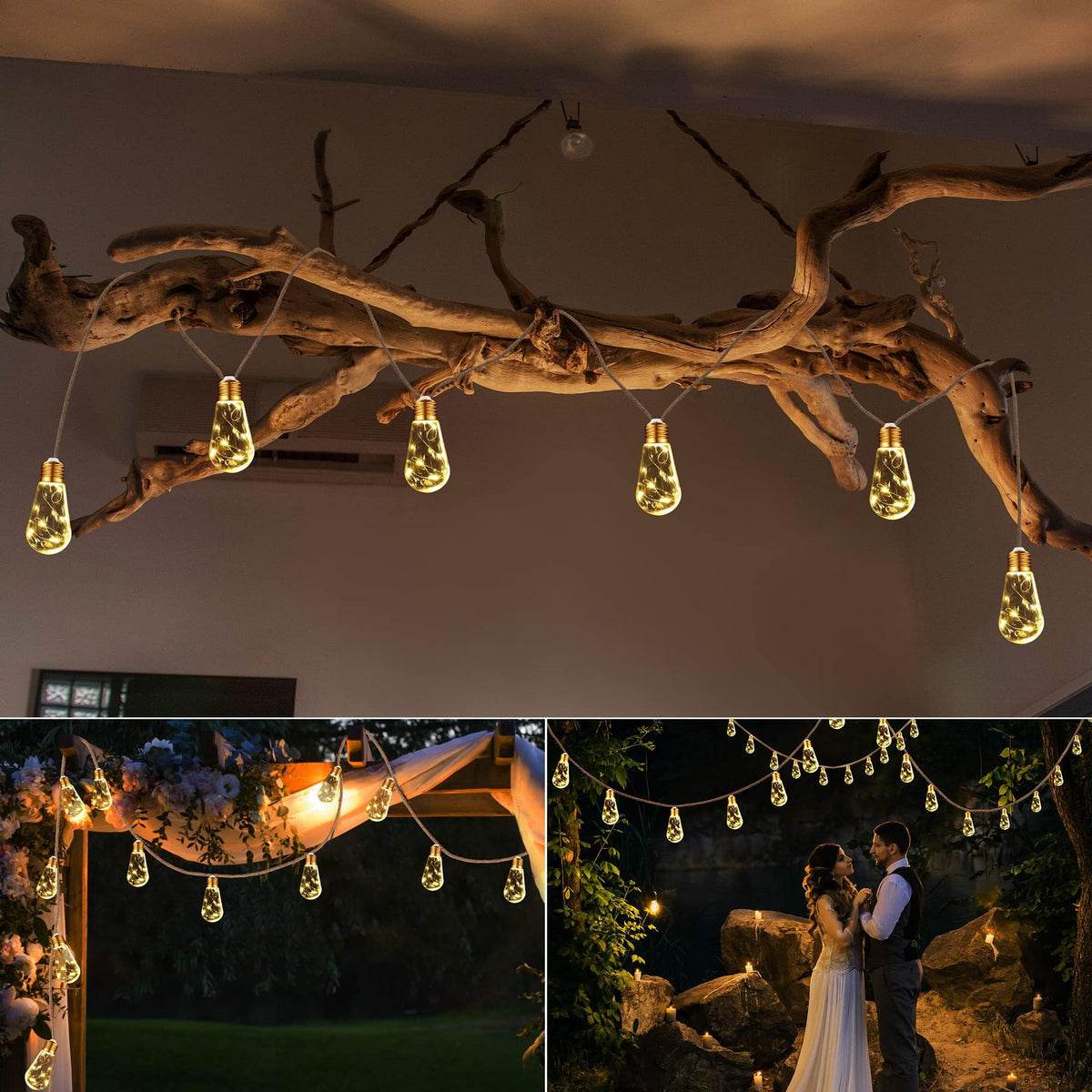 Solar Outdoor String Lights, 20Ft Vintage Rope Hemp Solar Patio Lights, Waterproof Warm White Solar Powered Christmas String Lights with 8 Modes 16 Shatterproof Bulbs for Garden Fence Stairs Balcony 🍁 All In One Marketplace Canada