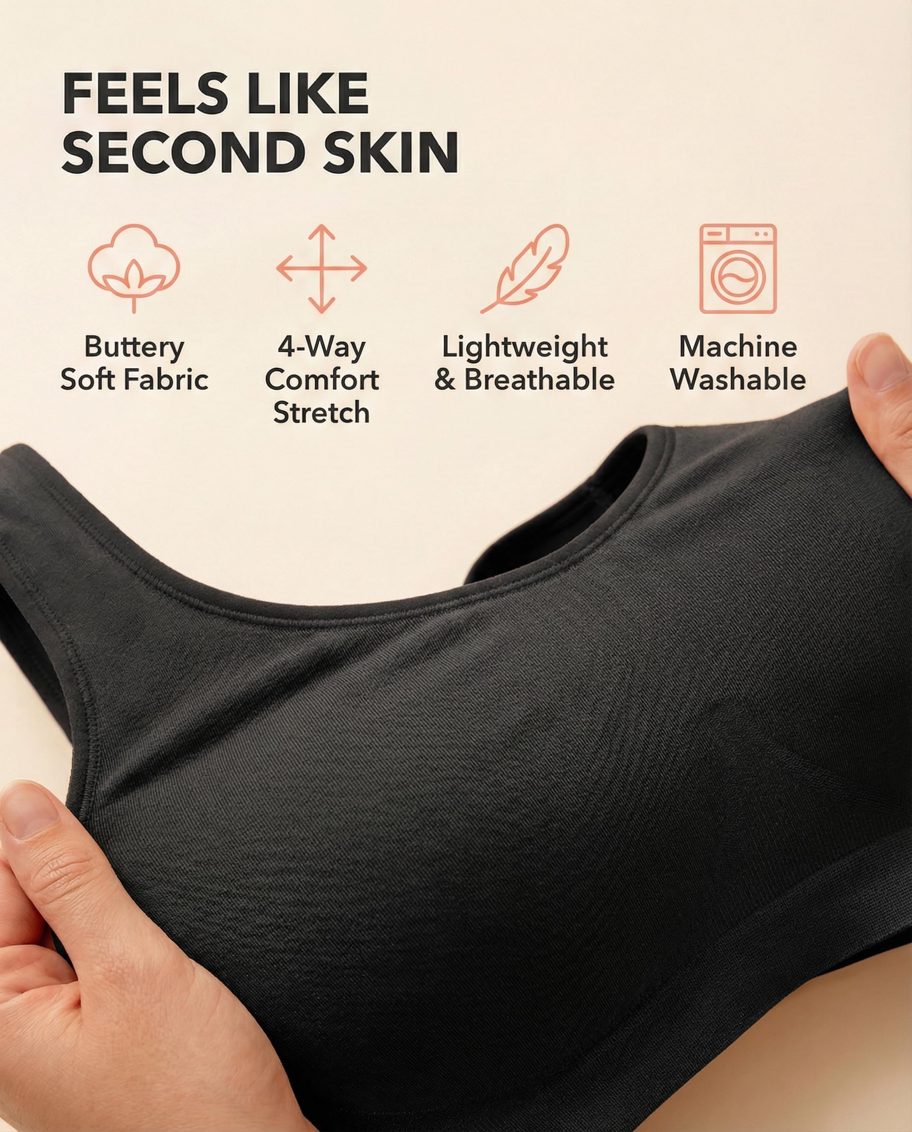 SHAPERMINT Wireless Bras for Women - Full Support Seamless Bralette, Compression Sports Bra, Plus Size Minimizer Bras, Padded Wirefree Bra for Women Black