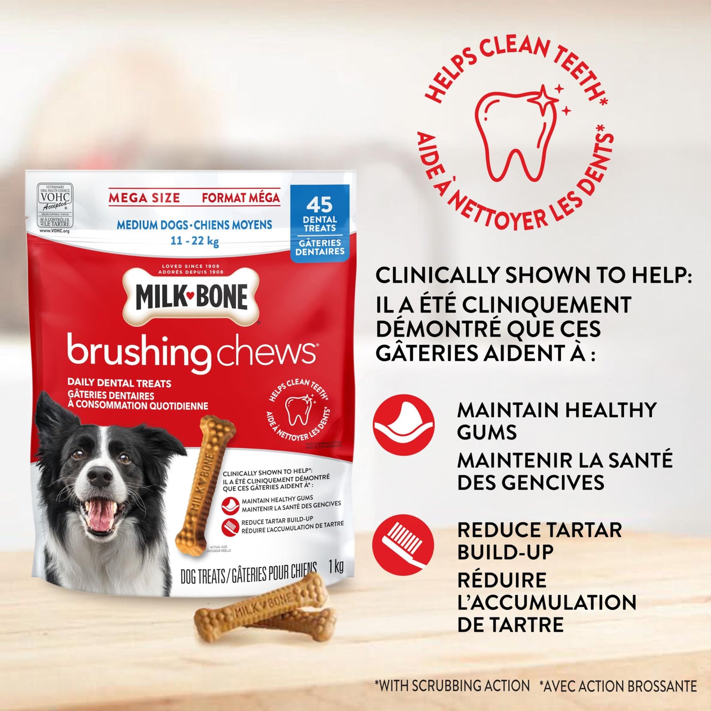 Milk-Bone Brushing Chews Dental Dog Treats, Chicken Flavour Dental Chew, Helps Clean Teeth and Reduce Bad Breath, For Medium Dogs, 45 Treats (Pack of 1)