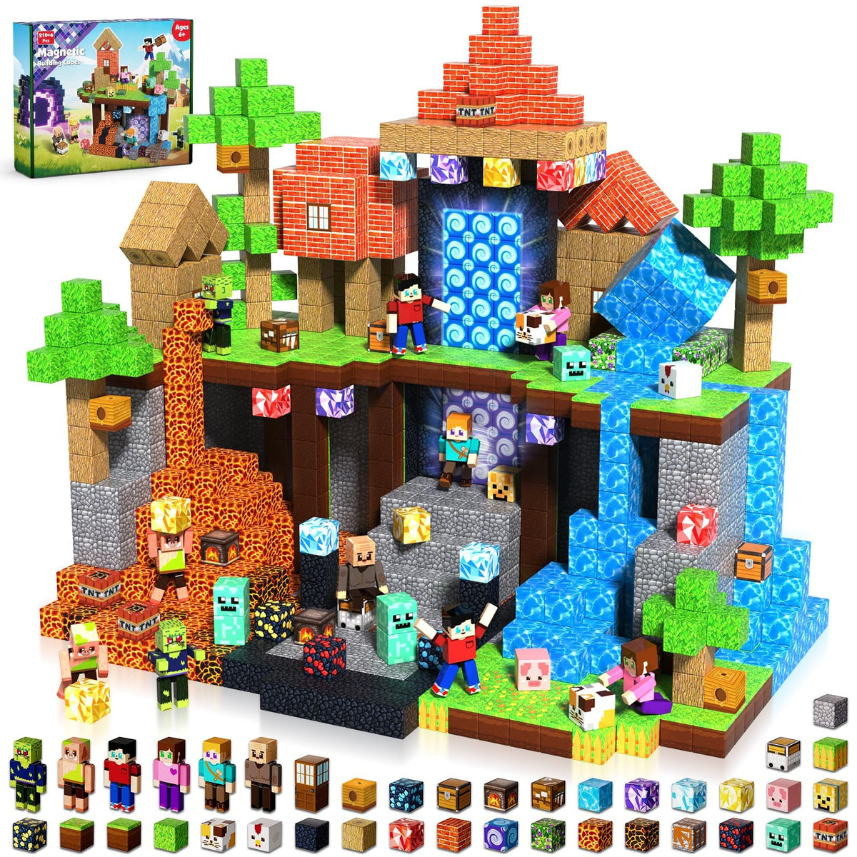 Magnetic Blocks -210PCS Magnetic Building Block for Kids Ages 4-8 9-12, Magnet Blocks Cubes with Collectible Doll Constructions Toy for Boys Girls, STEM Stacking Toys Christmas Halloween Easter Gifts 🍁 All In One Marketplace Canada