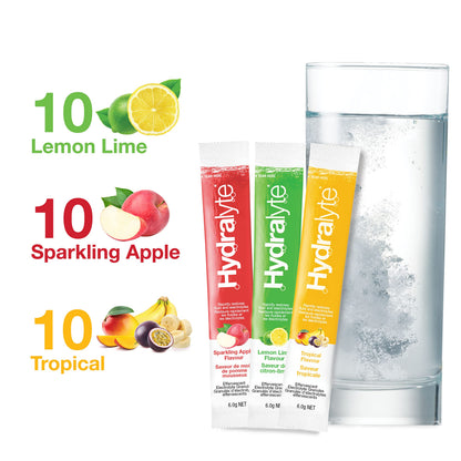 HydraLyte Electrolyte Powder, Low Sugar Electrolyte Packets Designed for Rapid Hydration, Safe Hydration for All Ages - Made with All Natural Ingredients, 30 Servings, Tropical Variety