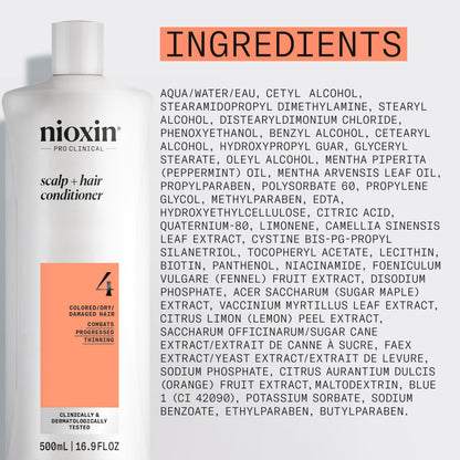 Nioxin System 4 Scalp + Hair Conditioner - Hair Thickening Conditioner for Damaged Hair with Progressed Thinning, 16.9 fl oz (Packaging May Vary) NIOXIN