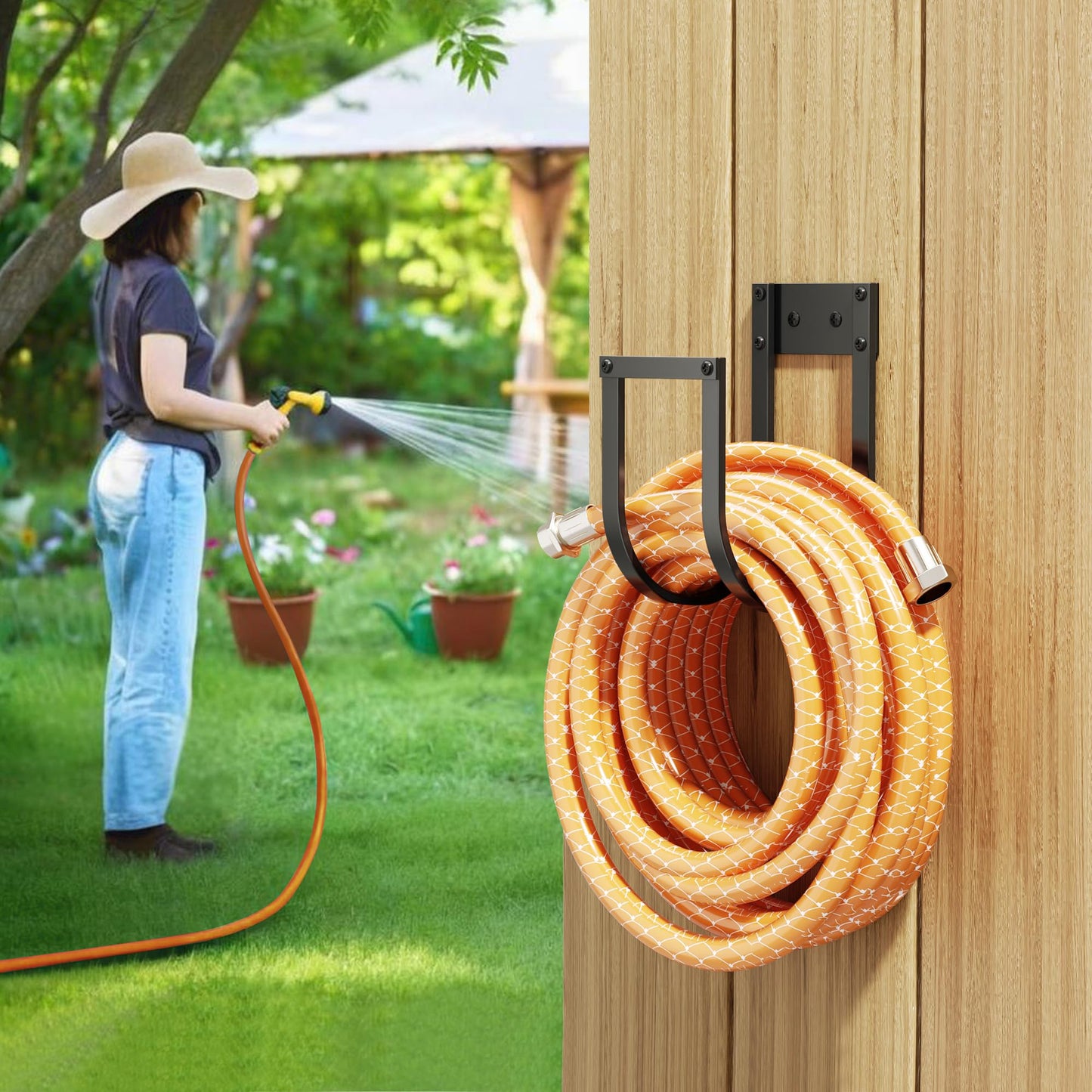 Garden Hose Holder Wall Mount - Heavy Duty Metal Water Hose Hanger for Outside, Durable Hose Hook for Garden, Garage, or Yard Storage - Available at All In One Marketplace Canada