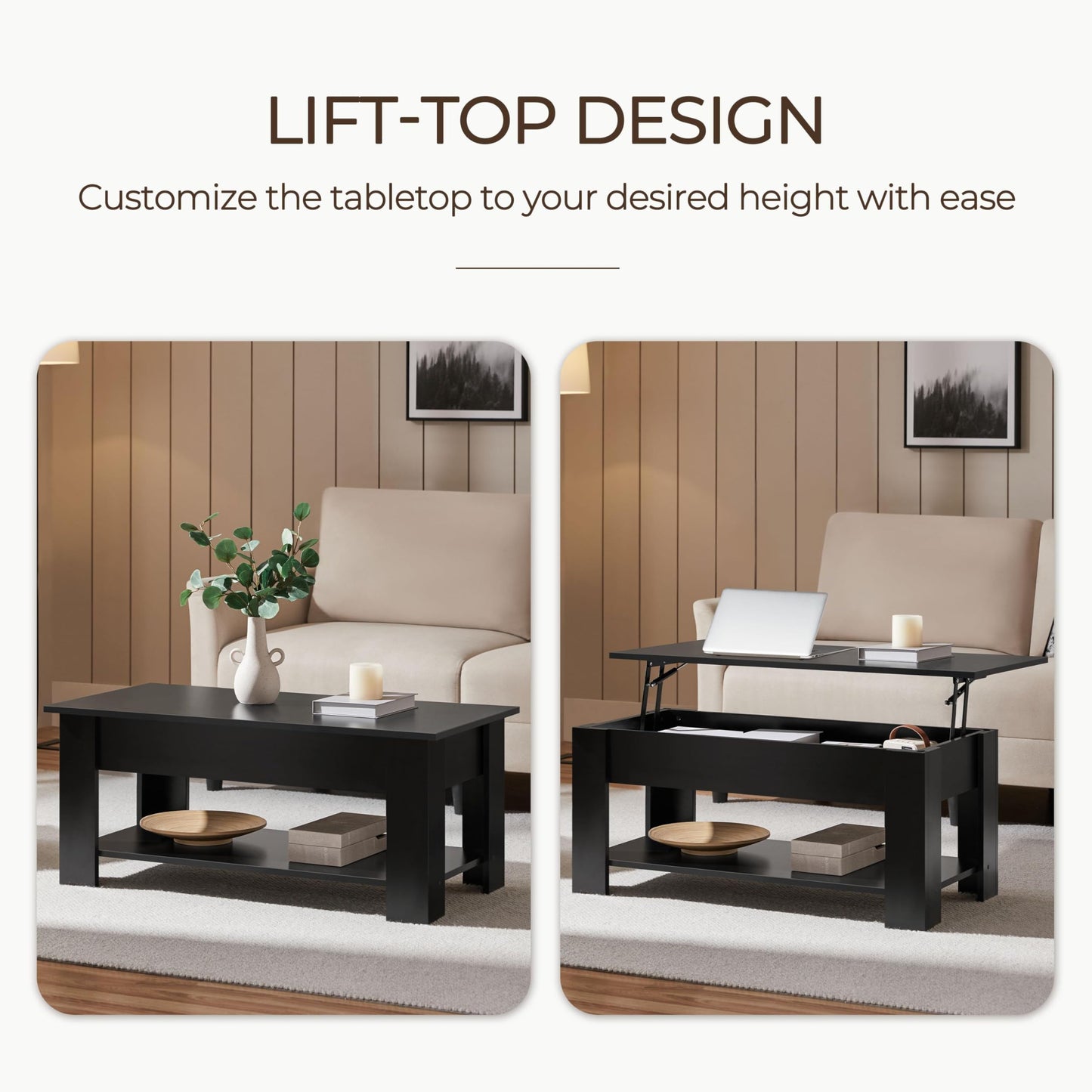 Yaheetech Coffee Table with Storage, Lift Top, 98cm L, Black Yaheetech