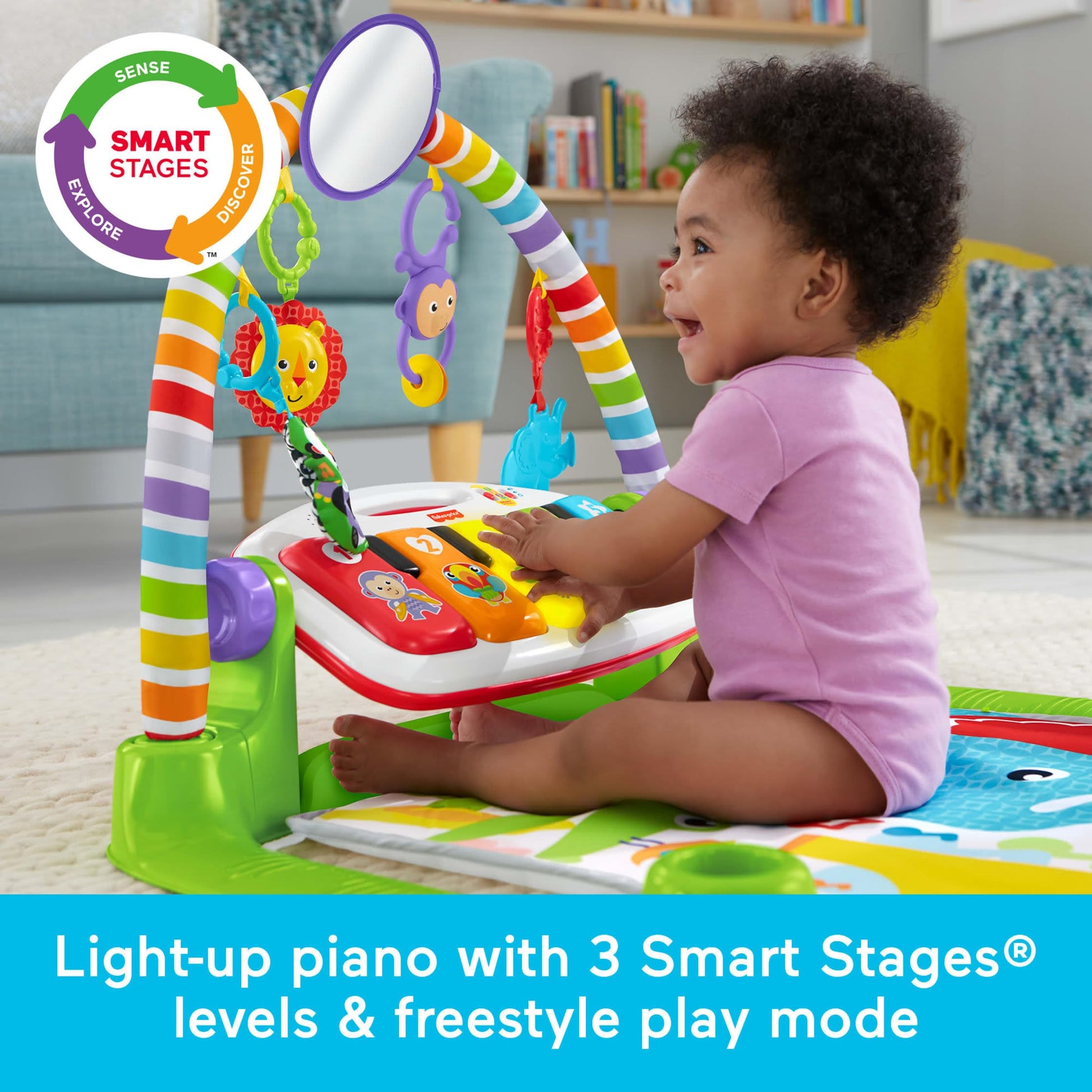 Fisher-Price Baby Playmat Deluxe Kick & Play Piano Gym Learning Toy & 2 Maracas Soft Rattles for Newborn to Toddlers Ages 0+ Months Fisher-Price