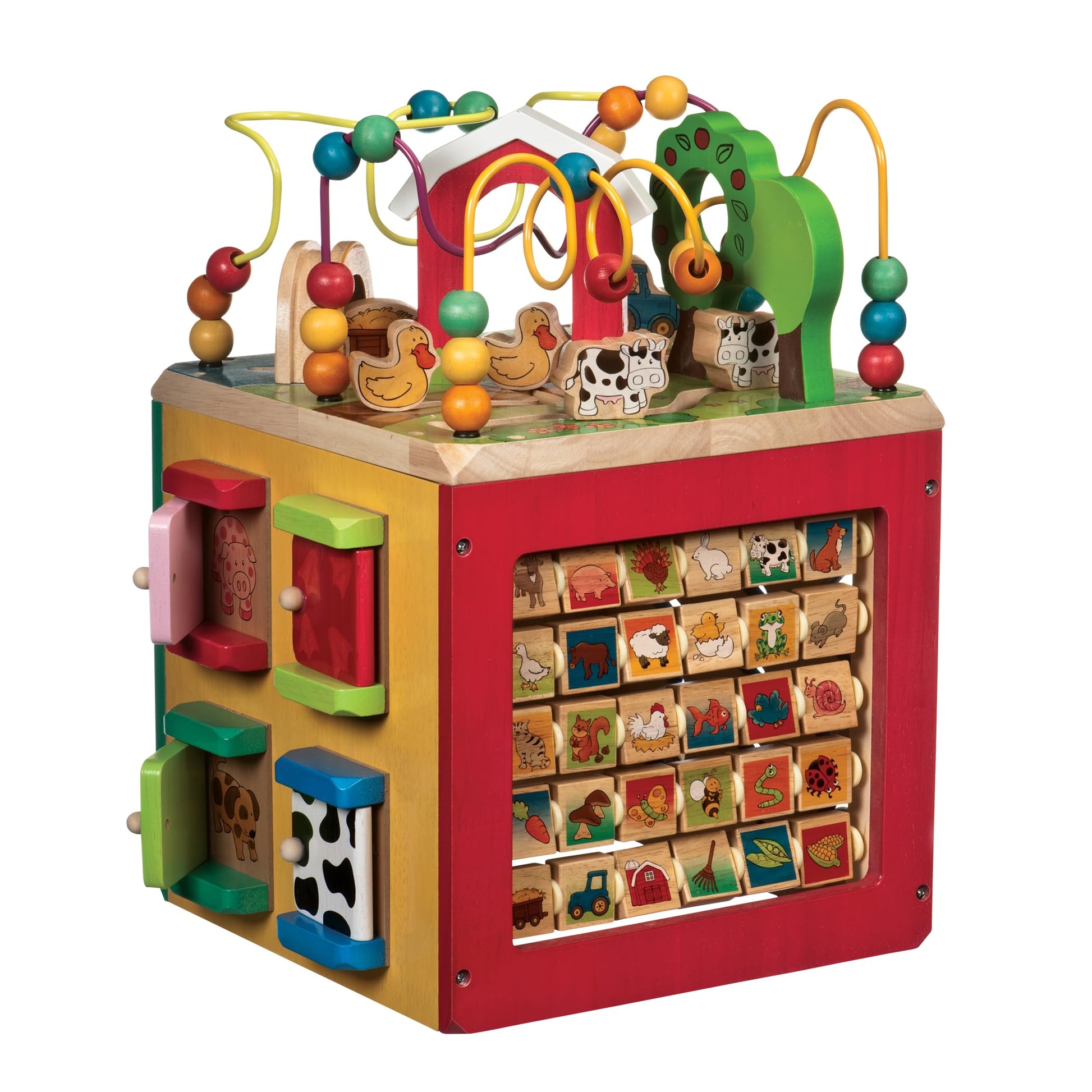 Battat Wooden Activity Cube - 5-Sided Play Center with Bead Maze, Doors Battat