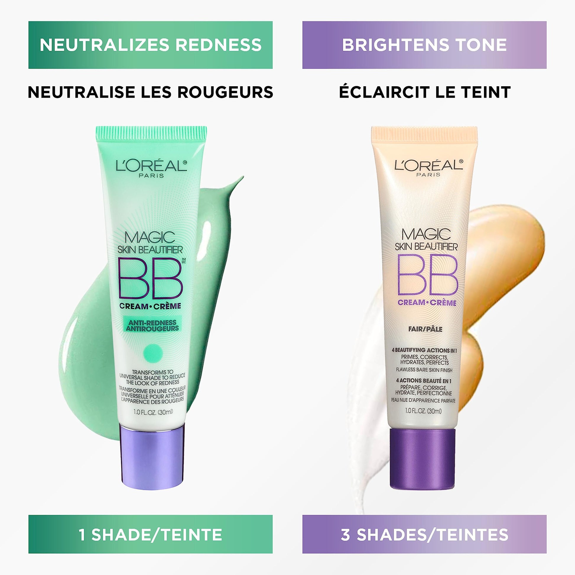 L'Oréal Paris Magic BB Cream, Makeup Primer, Skin Beautifier, Anti-Redness, 4-in-1 Ultra-Light Lotion, Medium, 30 mL L'Oreal Paris