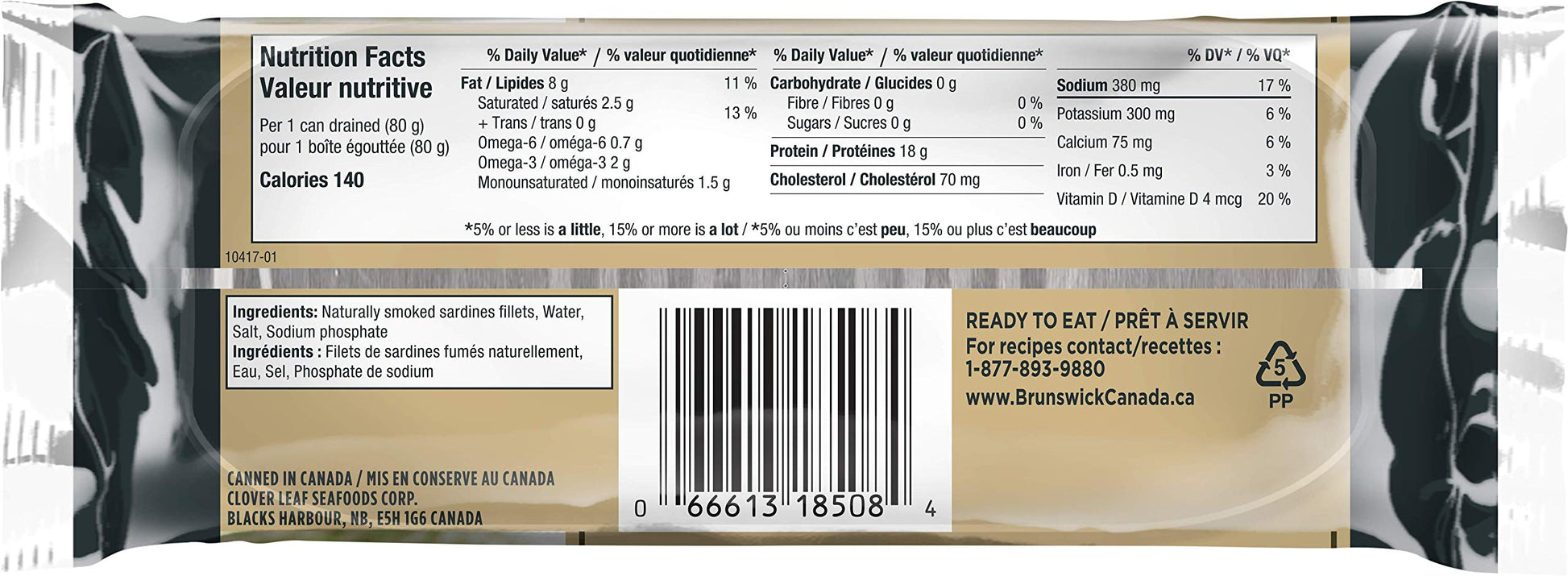 Brunswick Golden Smoked Sardine Fillets - 92g Cans, Pack of 18 | Protein-Rich Seafood Snack with Omega-3 & Vitamin D