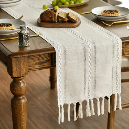 Artoid Mode Boho Cream Tassel Table Runner, Farmhouse Style Kitchen Table Decoration Holiday Wedding Party Dinning Birthday Decor 33x183 cm 🍁 All In One Marketplace Canada