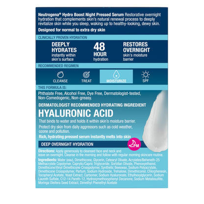 Neutrogena Moisturizer Neutrogena Hydro Boost Night Pressed Face Serum With Purified Hyaluronic Acid and Antioxidants for moisturized Skin, 48g, 48 Milliliters - Available at All In One Marketplace Canada