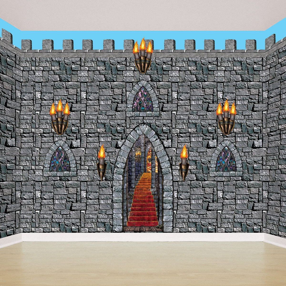 Beistle Medieval Stairway, Window & Torch Props, 9 Images, Haunted Castle Wall Decorations, Spooky Gothic Scene for Halloween Parties & Dungeon Themes, Printed Plastic Cutouts, 18” to 60”