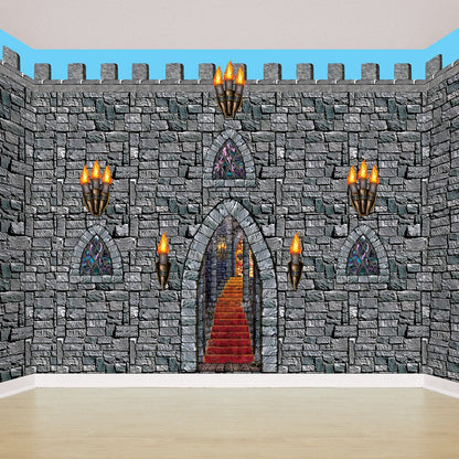 Beistle Medieval Stairway, Window & Torch Props, 9 Images, Haunted Castle Wall Decorations, Spooky Gothic Scene for Halloween Parties & Dungeon Themes, Printed Plastic Cutouts, 18” to 60”
