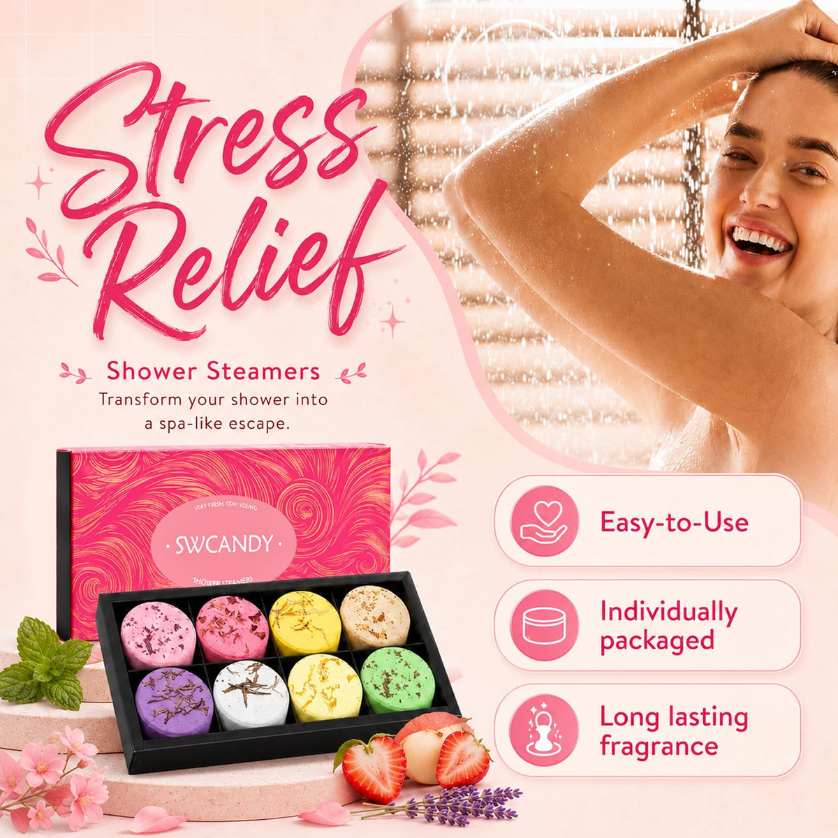 SWCANDY Shower Steamers Aromatherapy Teen Girl Gifts 8 Pcs Fruity Self Care 🍁 All In One Marketplace Canada