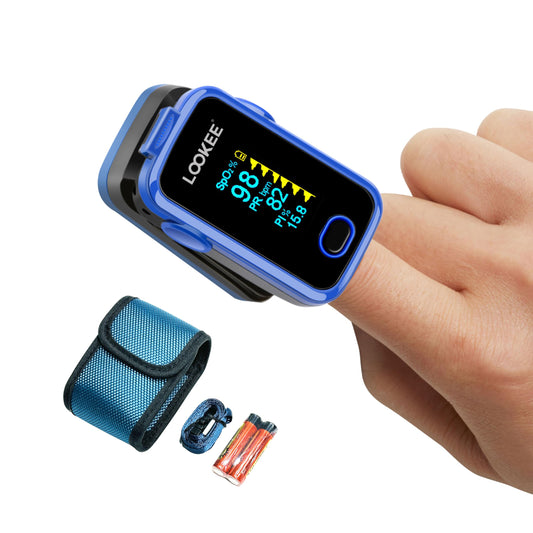 LOOKEE A310 Premium Pulse Oximeter Finger Heart Rate Oxygen Monitor | Proudly Canadian | SpO2 Blood Oxygen Level | Medical Accuracy, Alarm & PI | OLED Display | Carry Case & Batteries | Blue