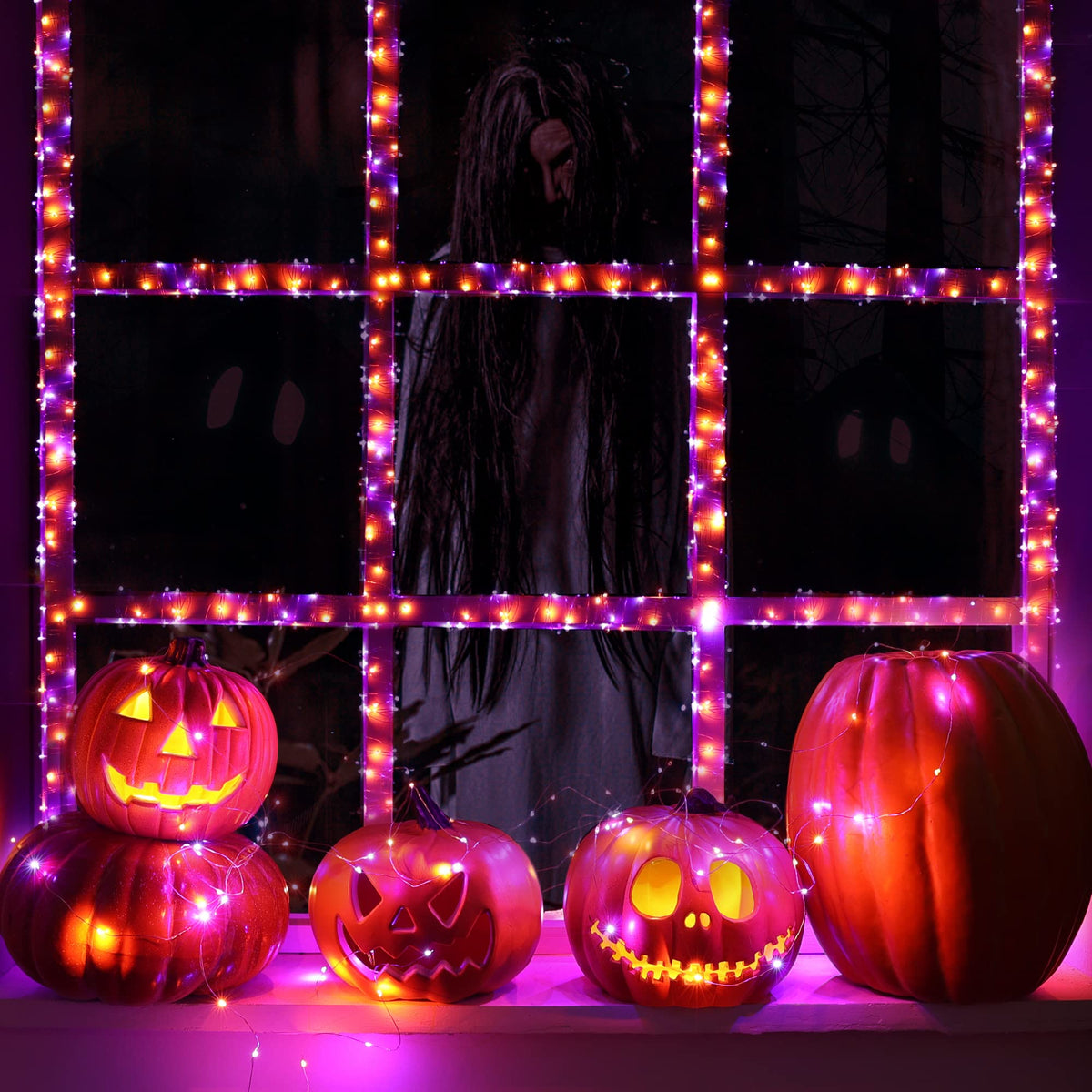 Lyhope Orange Purple Halloween Lights, 2 Pack 33ft 100 Led Battery Halloween Lights, Waterproof 8 Modes with Remote Copper Wire String Lights for Halloween Holiday Party Carnival Graveyard Decorations 🍁 All In One Marketplace Canada