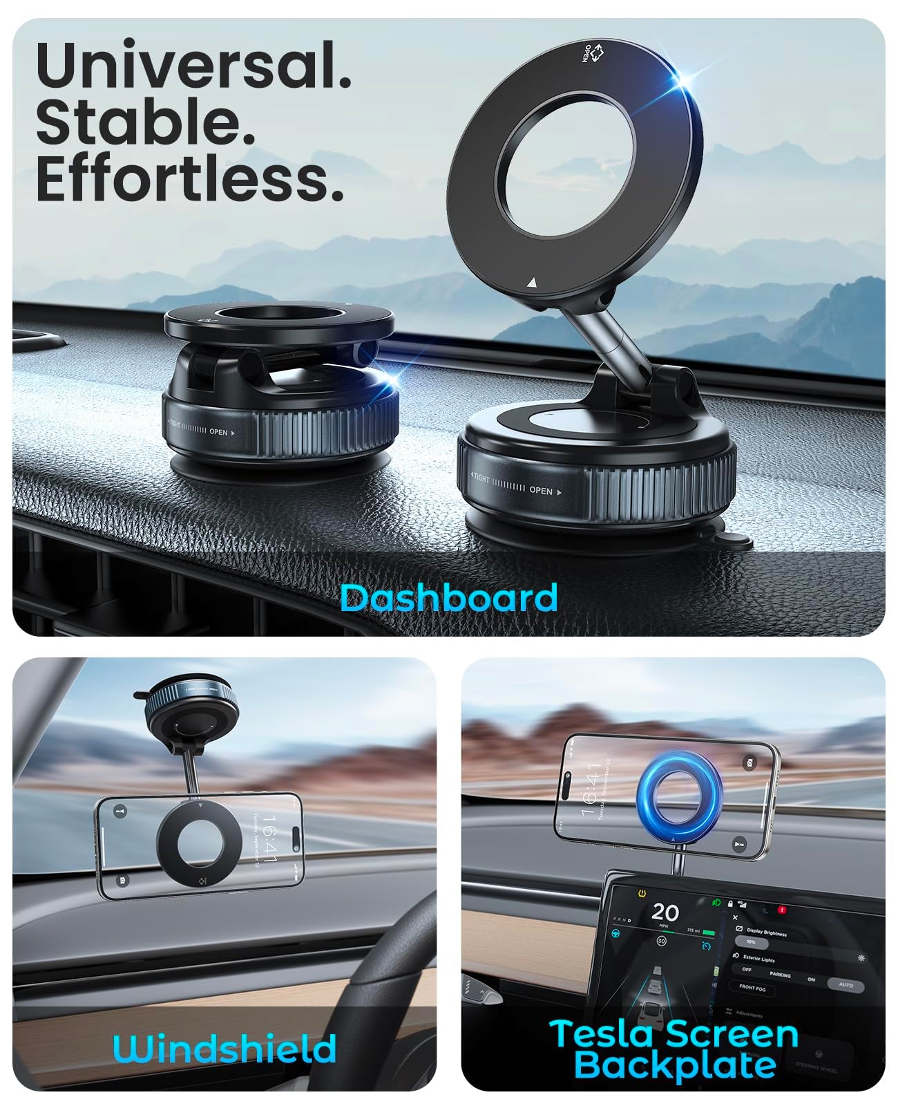 Jononser Magnetic Suction Phone Mount for Magsafe, 360° Adjustable Magnetic Car Phone Holder, Pocket Size Foldable Car Mount, Cell Phone Holders for Your Car for iPhone 17 16 15 14 13 12 Series,Black