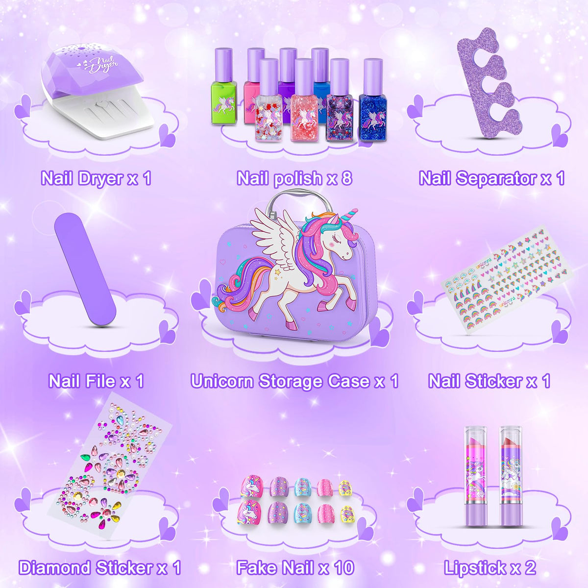 Glisiol Kids Nail Polish Set for Girls Toys, Washable Quick-Dry Toddler Nail Art Kit with Air Cooling Dryer and Cosmetic Case, Christmas or Birthday Gifts for Girls Ages 3 4 5 6 7 9 10 11 12-Purple 🍁 All In One Marketplace Canada