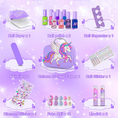 Glisiol Kids Nail Polish Set for Girls Toys, Washable Quick-Dry Toddler Nail Art Kit with Air Cooling Dryer and Cosmetic Case, Christmas or Birthday Gifts for Girls Ages 3 4 5 6 7 9 10 11 12-Purple 🍁 All In One Marketplace Canada