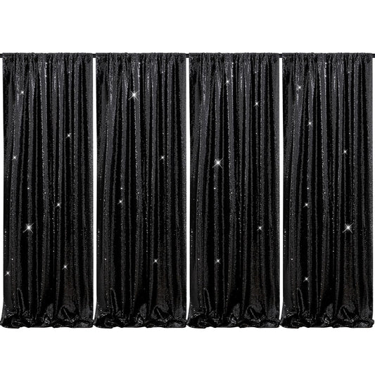 B-Cool Black Sequin Curtains Drapes 4 Panels Glitter Party Curtains 2FTx8FT for Halloween Gothic Themed Party Birthday Stage Halloween Decorations
