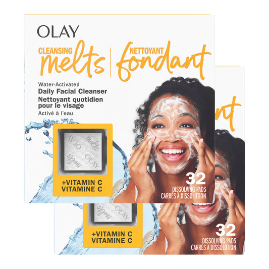 Olay Face Wash, Vitamin C Cleansing Melts, Daily Use Gentle Cleanser, For All Skin Types, Travel Size, Soft Citrus Scent, Water-Activated to Clean, Tone, and Refresh, 64 Count (2 Pack x 32 Count) Olay