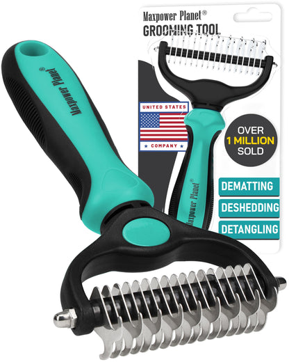 Maxpower Planet Pet Grooming Brush - Double Sided Shedding, Dematting - Undercoat Rake Dogs - Dog Grooming Brush - Deshedding Brush for Dogs - Dog Brush, Cat Brush, Reduce Shedding by 95%, Turquoise