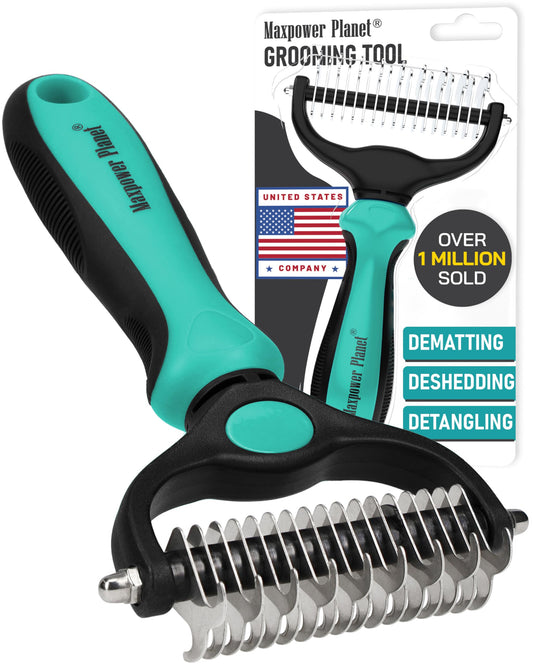 Maxpower Planet Pet Grooming Brush - Double Sided Shedding, Dematting - Undercoat Rake Dogs - Dog Grooming Brush - Deshedding Brush for Dogs - Dog Brush, Cat Brush, Reduce Shedding by 95%, Turquoise 🍁 All In One Marketplace Canada