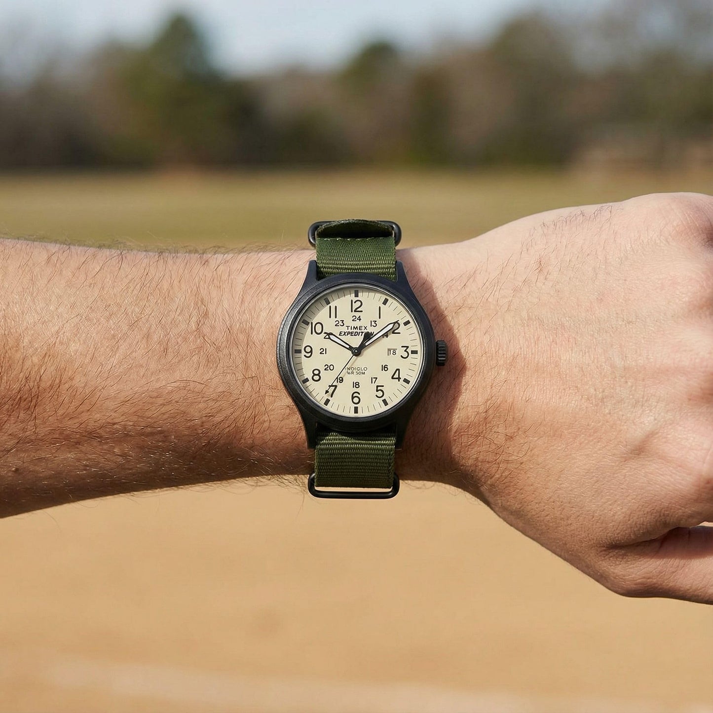 Timex Mens TW4B15500 Expedition Scout 40mm Green/Black/Cream Nylon Slip-Thru Strap Watch Timex