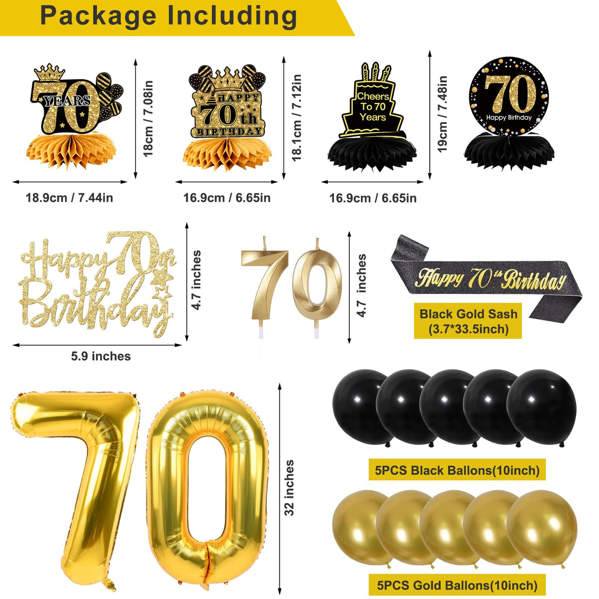 70th Birthday Decorations for Men, Black Gold 70th Party Decoration Set 🍁 All In One Marketplace Canada