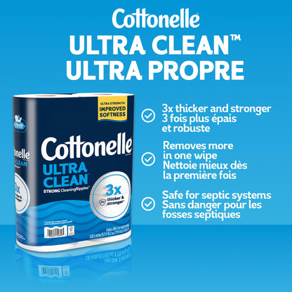 Cottonelle Toilet Paper, 24 Mega Rolls = 96 Regular Rolls, Ultra Clean, Strong Bathroom Tissue, 284 Sheets per Roll, Packaging May Vary